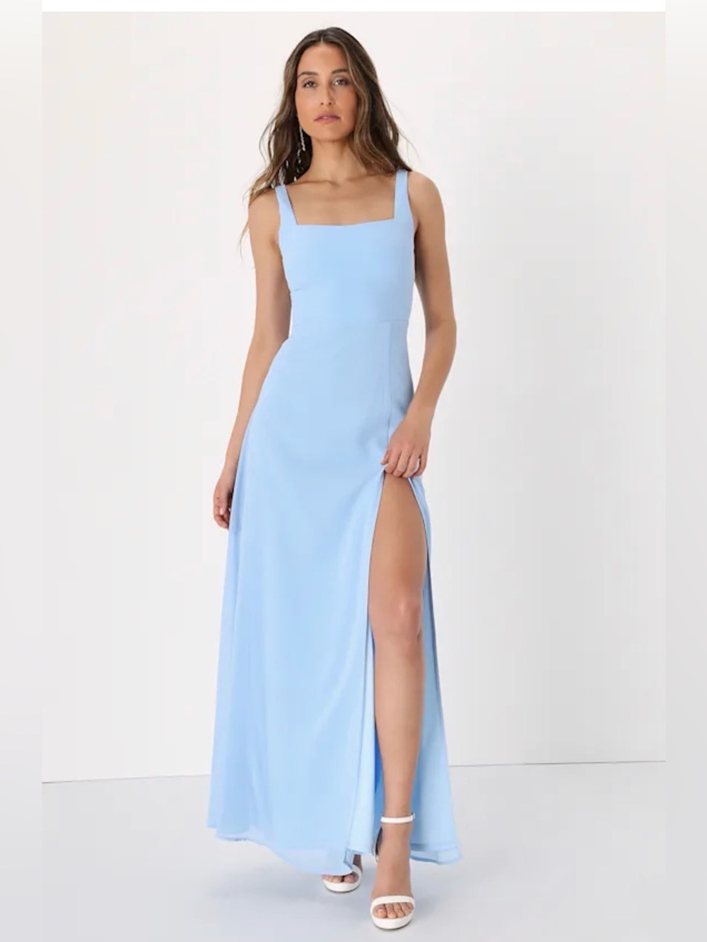 Lulu's Powder Blue Square-Neck Remarkable Arrival Maxi Dress